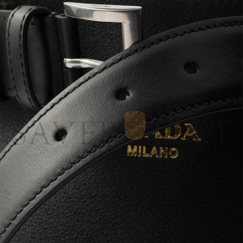 PRADA BUCKLE LEATHER BUCKET BAG WITH BELT 1BE085 (29*26.5*18cm) PRADA BUCKLE LEATHER BUCKET BAG WITH BELT 1BE085 (29*26.5*18cm)